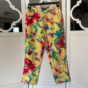 Lauren Ralph Lauren Crop Pants Floral Print 100% Linen Size 6